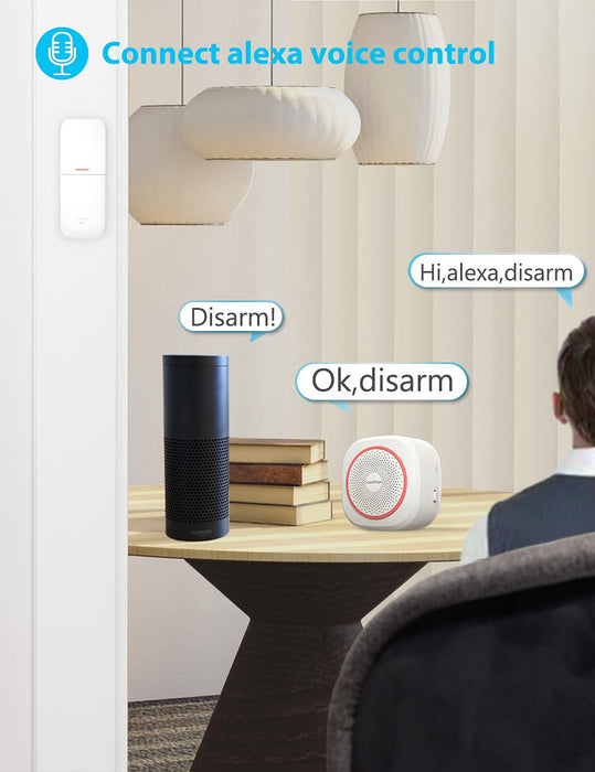 Alarmanlage Haus, Komplette Alarmanlage mit 1 Sirene, 6 Tür Fenster Sensoren, 2 Fernbedienungen und 1 Türklingel - Echtzeit App Push, WiFi funktioniert mit Alexa