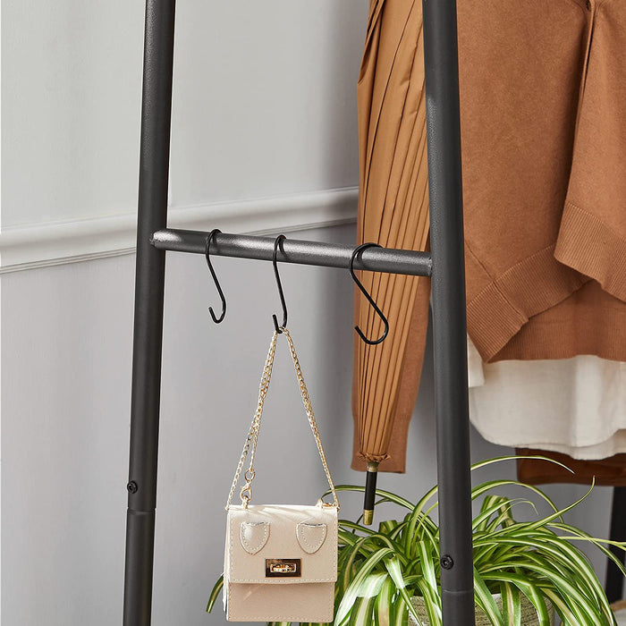 Kleiderständer, Garderobenständer, Garderobe, 2 Ablagen, 6 Haken in S-Form, Stahlgestell, für Schlafzimmer, Flur, Eingangsbereich, Industrie-Design