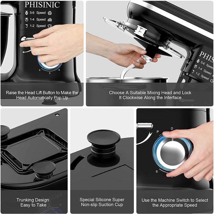 Küchenmaschine Knetmaschine 1500W Teigmaschine Rührmaschine mit 5,5 L Edelstahl Schüssel Geräuscharme Teigknetmaschine inkl 3-Teilig
