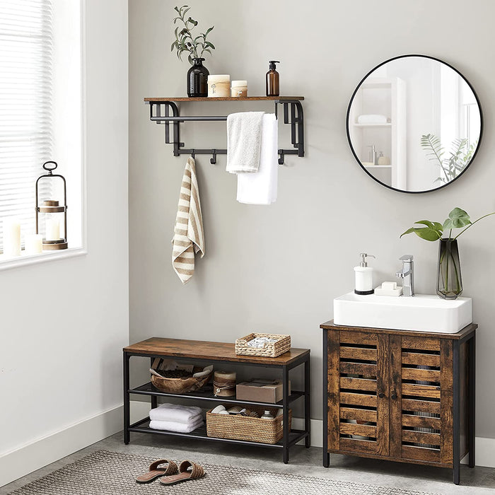 Wandgarderobe mit Ablage, Wandregal mit 5 abnehmbaren Haken, wandmontiertes Hängeregal mit Hängestange, für Flur, Schlafzimmer
