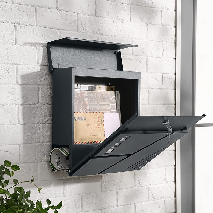 Briefkasten, Wandbriefkasten mit Sichtfenster, für Haustür, mit Schloss und Schlüsseln, anthrazit