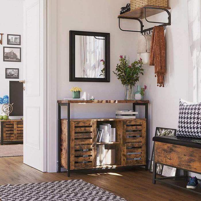 Sideboard, Beistellschrank, Küchenschrank mit offenen Regalfächern, Flurschrank, Kommode mit Lamellentüren, Wohnzimmer, Esszimmer, Büro, Flur