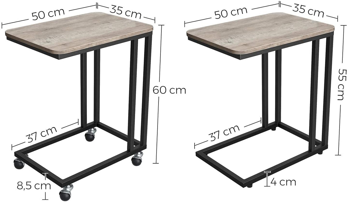 Beistelltisch, Sofatisch mit Rollen, C-Form, mobiler Kaffeetisch, 50 x 35 x 60 cm, Wohnzimmertisch mit Metallgestell, für Kaffee und Laptop