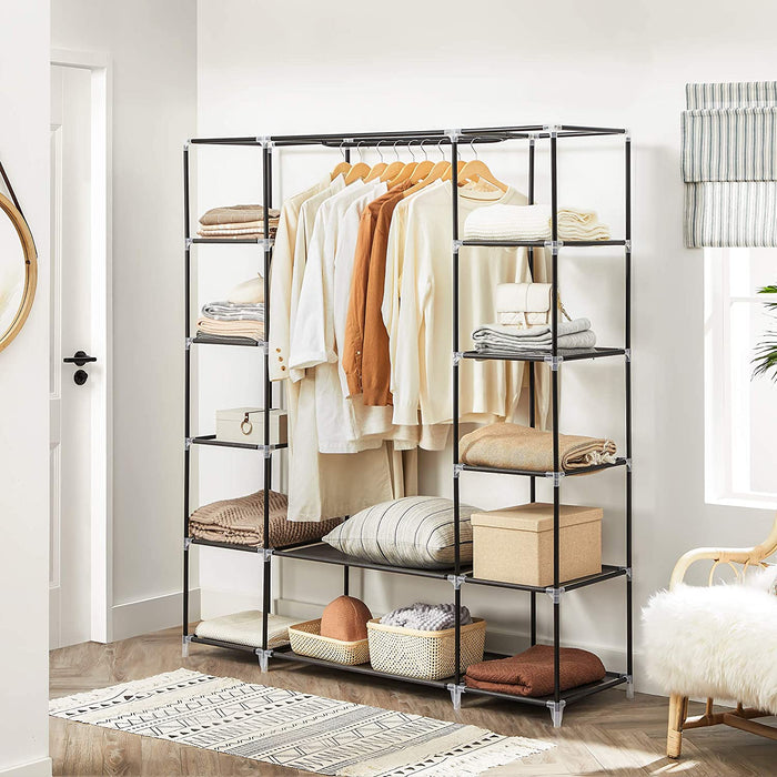 Kleiderschrank, Stoffschrank, mit Kleiderstange und Ablagen, Soffüberzug, für Schlafzimmer, Ankleidezimmer, 150 x 45 x 175 cm, grau