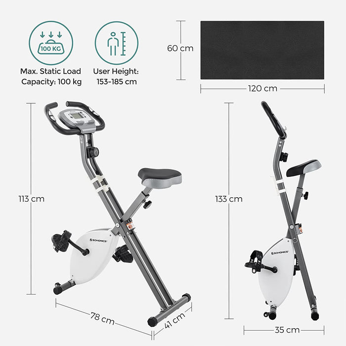 Heimtrainer, Fitnessbike, zusammenklappbares Fitnessfahrrad, 8 magnetische Widerstandseinstellungen, mit Bodenmatte, Pulsmessung, Handyhalterung