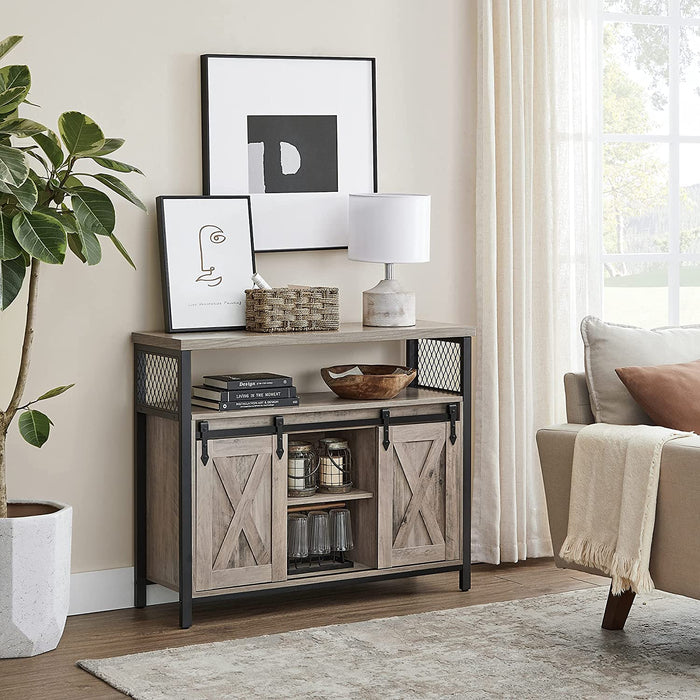 Sideboard, Küchenschrank, Aufbewahrungsschrank, mit 2 Schiebetüren, verstellbare Ablage, industriell, für Wohnzimmer, Greige-schwarz