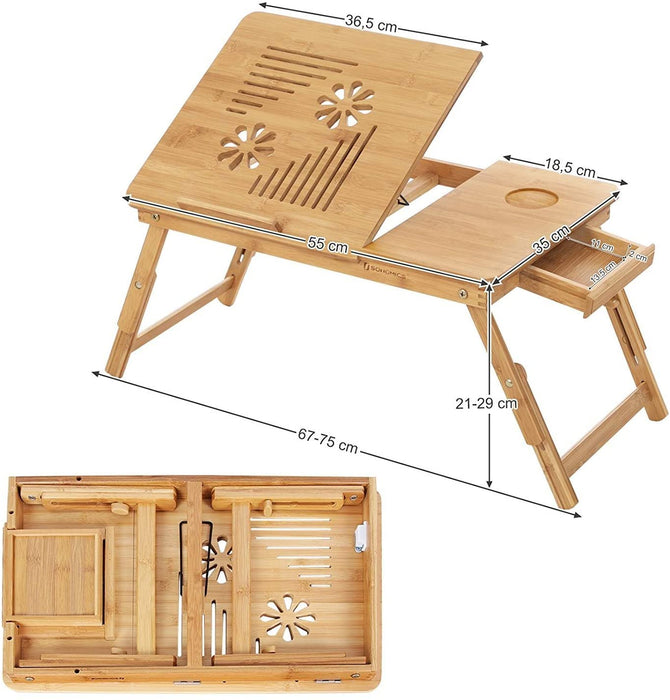 Laptoptisch Notebooktisch Betttisch Lapdesks für Lesen oder Frühstücks und Zeichentisch Laptops höhenverstellbar Faltbare 55 x 35 x 29 cm
