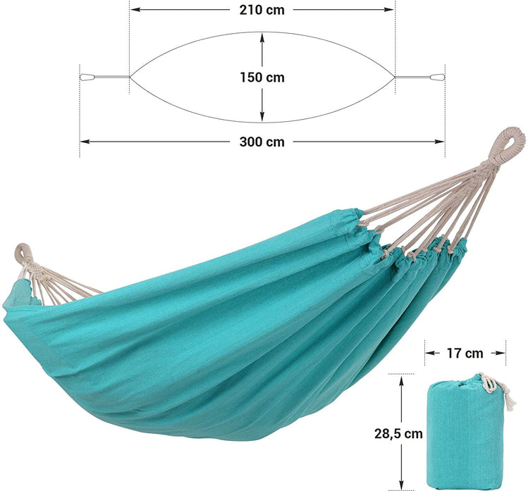 Hängematte, für 2 Personen, 210 x 150 cm, bis 300 kg belastbar, für Terrasse, Balkon, Garten, Outdoor, Camping, mit Transportbeutel, türkis