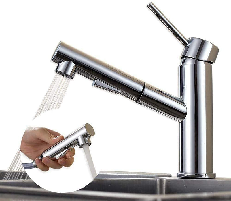Wasserhahn Küche/Bad Ausziehbar, küchenarmatur mit Brause, Spültischarmatur mit herausziehbarer Dual-Spülbrause, Armatur Bad 120° Schwenkbar Warm Kalt