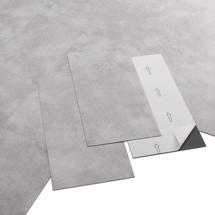 PVC Bodenbelag Shy Industry - Selbstklebende Fliesen - Betoneffekt - Hellgrau - Medio - Dicke 1,5 mm - 2.23m² / 12 Fliesen