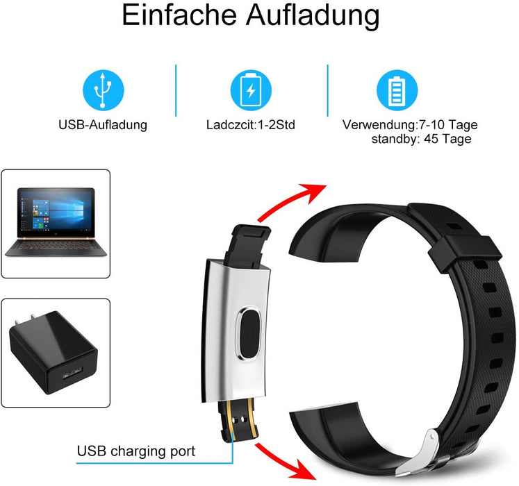 Fitness Armband Schrittzähler, Fitness Tracker mit Herzfrequenzmesser Blutdruckmessung Pulsuhr Kalorienzähler, IP68 Wasserdichter Smartwatch Fitness