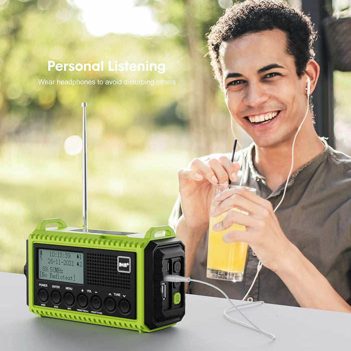 Kurbelradio DAB/UKW mit Akku 5000mAh, Tragbare Solar Radio mit LED Taschenlampe & Leselicht, DAB+ Baustellenradio RDS Funktion, Notfall Digital Radio