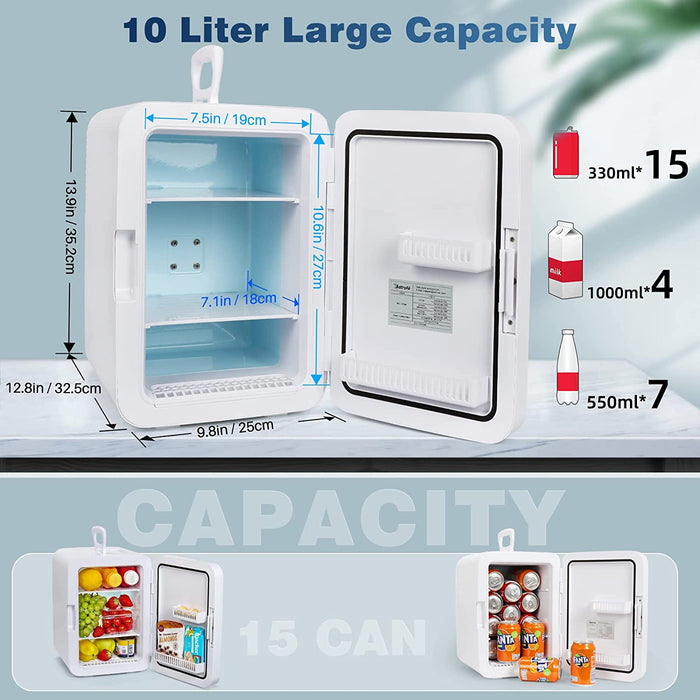 Mini Kühlschrank, 10 L/15 Dosen mini Fridge, mit digitale Temperaturregelung, für Hautpflege, Kosmetik, Medikamente, AC/DC für Zuhause und Reisen