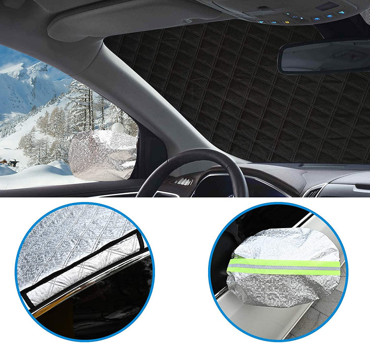 Frontscheibenabdeckung Auto Magnetisch, Windschutzscheibe Abdeckung mit Reflektierenden Rückspiegelabdeckungen, Ultra-Dicke Autoabdeckung