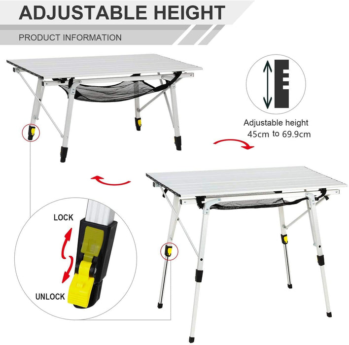 Aluminium Campingtisch klappbar Klapptisch faltbar tragbar leicht Falttisch Tischbein Höheneinstellbar Tischplatte Größe 89.9 x 53cm
