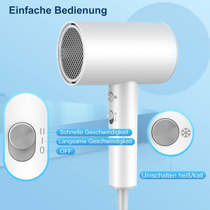 Ionen Haartrockner 2100W, Profi Föhn mit 3 Heizstufen Und 2 Geschwindigkeiten, Fön mit Konstante Temperaturfunktion, Geschenk Option Reisefön für Kinder, Familien, Friseursalon