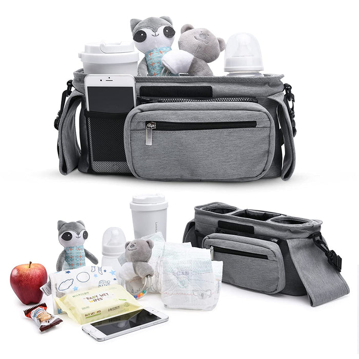 Kinderwagen Organizer Universal mit Isolierten Getränkehalter/Becherhalter, Momcozy Buggy Kinderwagentasche Baby Zubehör mit Reißverschlusstasche