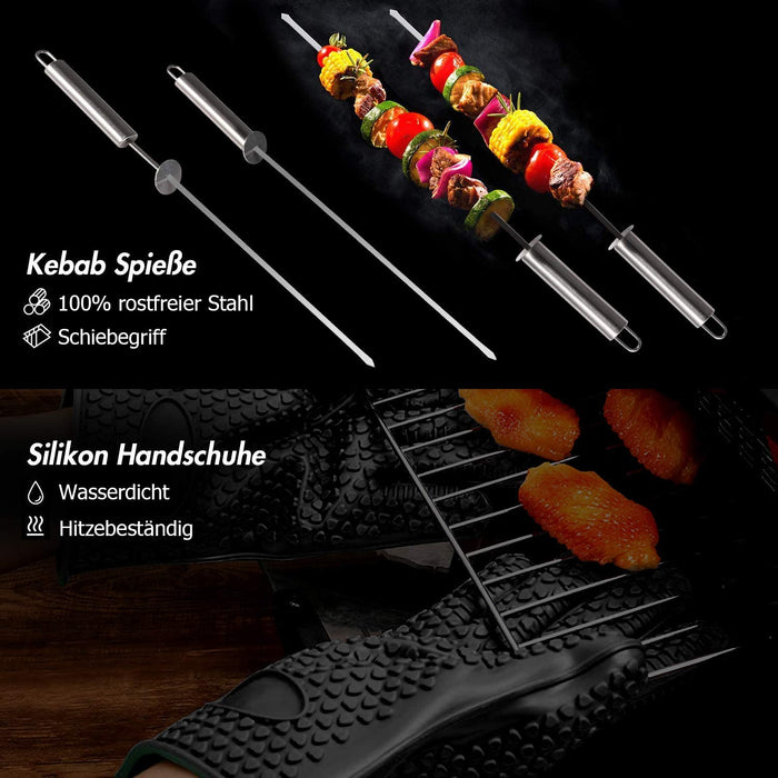 25pcs Edelstahl Grillbesteck Set im Koffer Grillkoffer Grillzubehör Set für Männer Grill Werkzeugset mit Geschenkverpackung, Camping BBQ Grillset