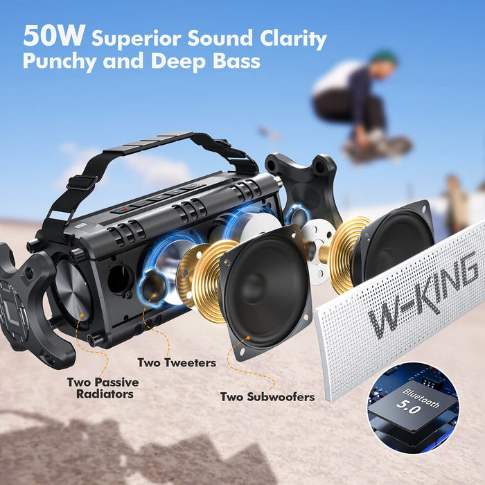 50W(70W Gipfel) Bluetooth Lautsprecher IPX6 Wasserdicht, 24 Stunden Laufzeit, 8000mAh Power Bank, 30 Meter Reichweite, Tragbare Bluetooth Speaker
