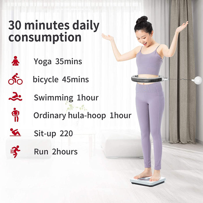 Smart Fitness Reifen, Smart Hula Hoop Reifen mit Zähler und Schwerkraftball, 16 Segmente Verstellbare Größe Nicht Fällt Hoola Hoop mit Massagenoppe