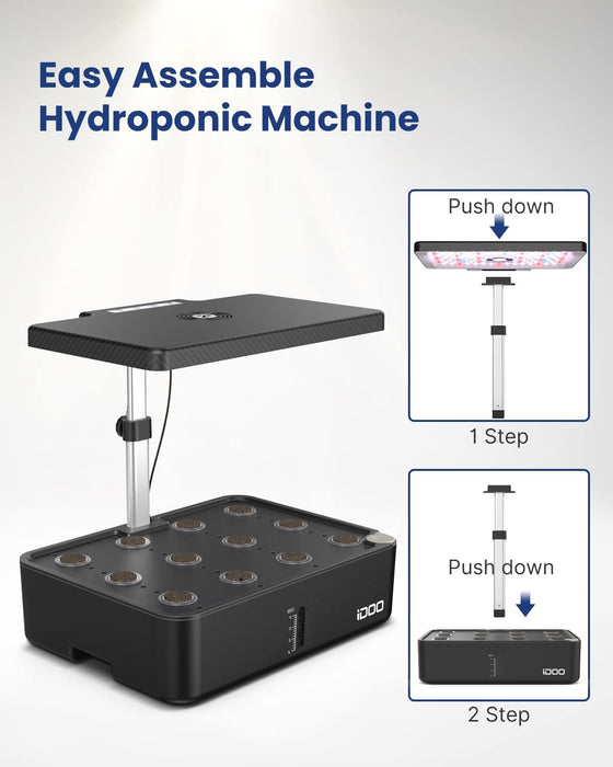 Hydroponisches Anzuchtsystem, 12Hülsen Smart Garden, 23W LED Pflanzenlampe mit Automatisch Timer, Höhenverstellbar Indoor Kräutergarten Kit, Schwarz