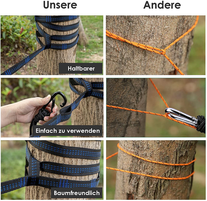 Hängematte Outdoor Ultraleicht mit Seilabdeckungen,300kg Tragkraft Hammock (300x200 cm),Atmungsaktiver, Schnell Trocknender Nylon Fallschirm