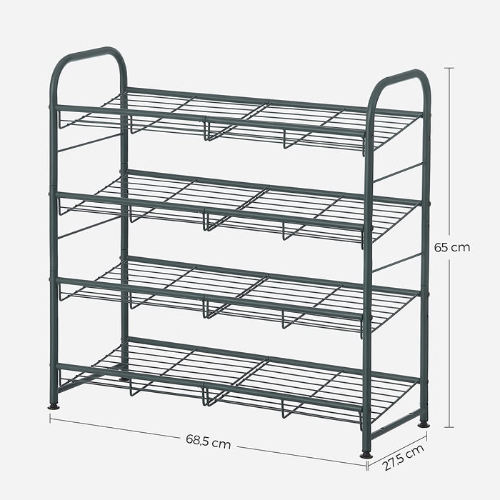 Schuhregal mit 4 Ablagen, stapelbarer Schuh-Organizer, für bis zu 16 Paar Schuhe, aus Stahl, 68,5 x 27,5 x 65 cm, für High Heels, Turnschuhe
