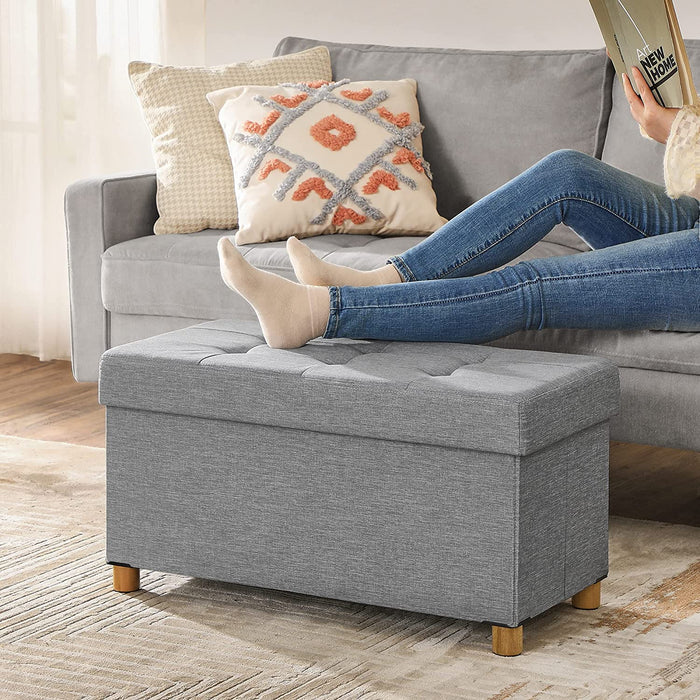Sitztruhe, Faltbare Sitzbank, Sitzhocker mit Stauraum und Deckel, Füße aus Massivholz, platzsparend, 65 L, bis 300 kg belastbar, 76 x 38 x 40 cm