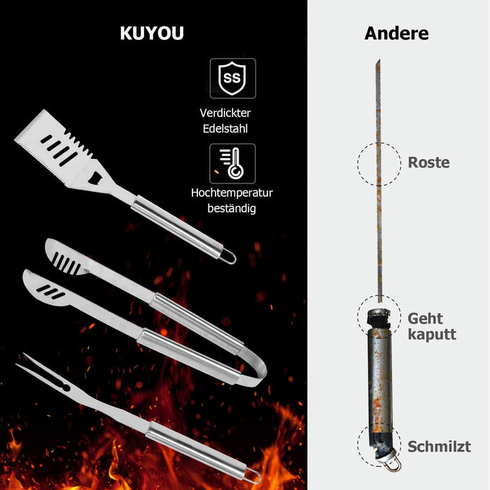 25pcs Edelstahl Grillbesteck Set im Koffer Grillkoffer Grillzubehör Set für Männer Grill Werkzeugset mit Geschenkverpackung, Camping BBQ Grillset
