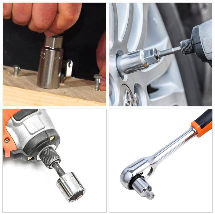 Akkuschrauber Stecknussadapter Set inkl. 3tlg. Sechskant Stecknussadapter Stecknuss Adapter Steckschlüssel Schraubenschlüssel+4tlg.