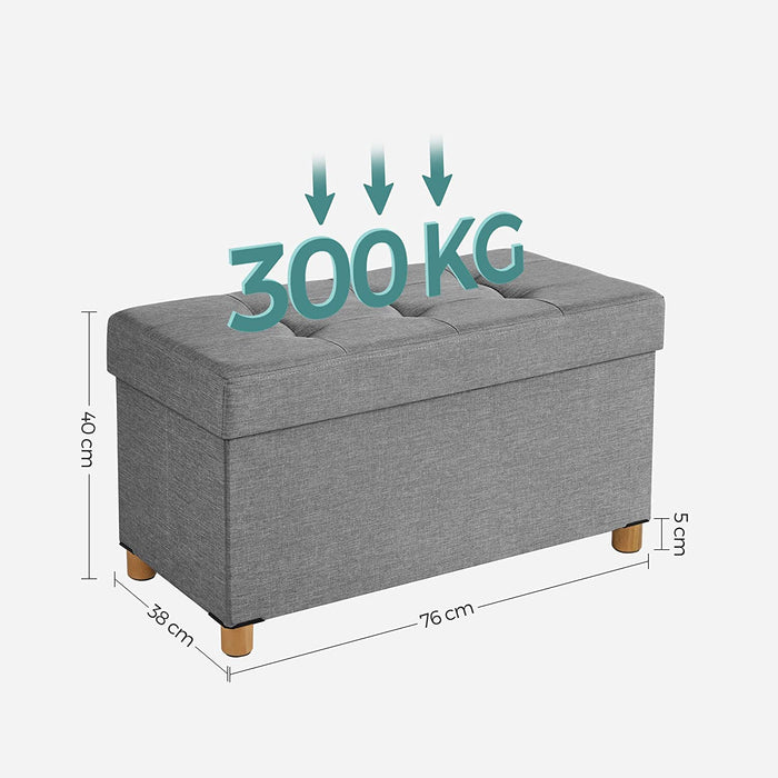 Sitztruhe, Faltbare Sitzbank, Sitzhocker mit Stauraum und Deckel, Füße aus Massivholz, platzsparend, 65 L, bis 300 kg belastbar, 76 x 38 x 40 cm