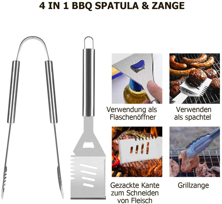 25pcs Edelstahl Grillbesteck Set im Koffer Grillkoffer Grillzubehör Set für Männer Grill Werkzeugset mit Geschenkverpackung, Camping BBQ Grillset