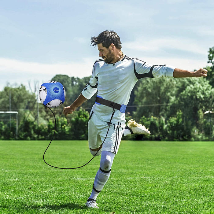 Fußball Kick Trainer, KUYOU Solo Fußball Trainer Solo mit verstellbarem Taillengürtel Hilfe-Kontrolle Fertigkeit Fußballtraining