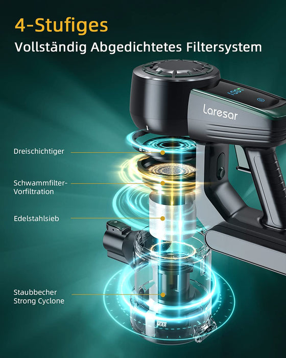 Elite2 Akku Staubsauger, 4-in-1-Staubsauger beutellos kabellos mit Display LED-Leuchten beleuchten den Boden 25.000 Pa Saugleistung Faltbarer