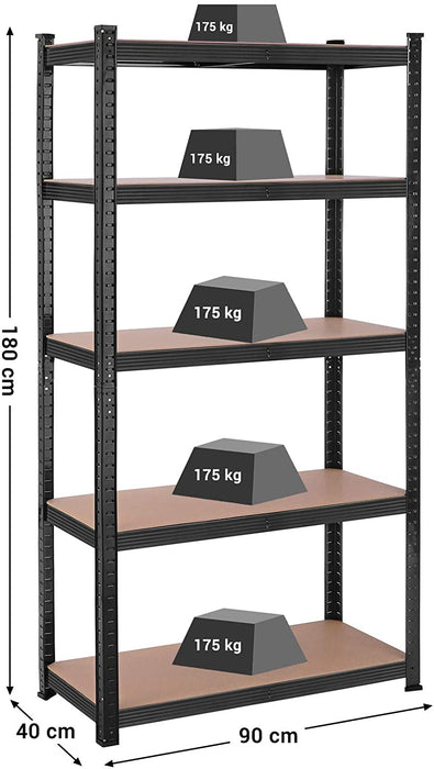 Lagerregale, Schwerlastregale, 2er Set, Kellerregale, 180 x 90 x 40 cm, bis 875 kg belastbar, Regale, Steckregale, verstärktes Stahlgestell