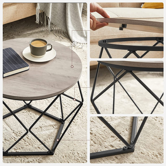 Couchtische, 2er Set, Beistelltische mit Korbfunktion, Satztisch, geometrisch, dekorativ, robust, Stahlrahmen, für Wohnzimmer, Greige-schwarz