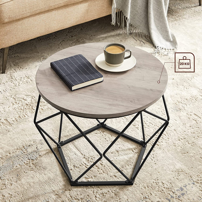 Couchtische, 2er Set, Beistelltische mit Korbfunktion, Satztisch, geometrisch, dekorativ, robust, Stahlrahmen, für Wohnzimmer, Greige-schwarz