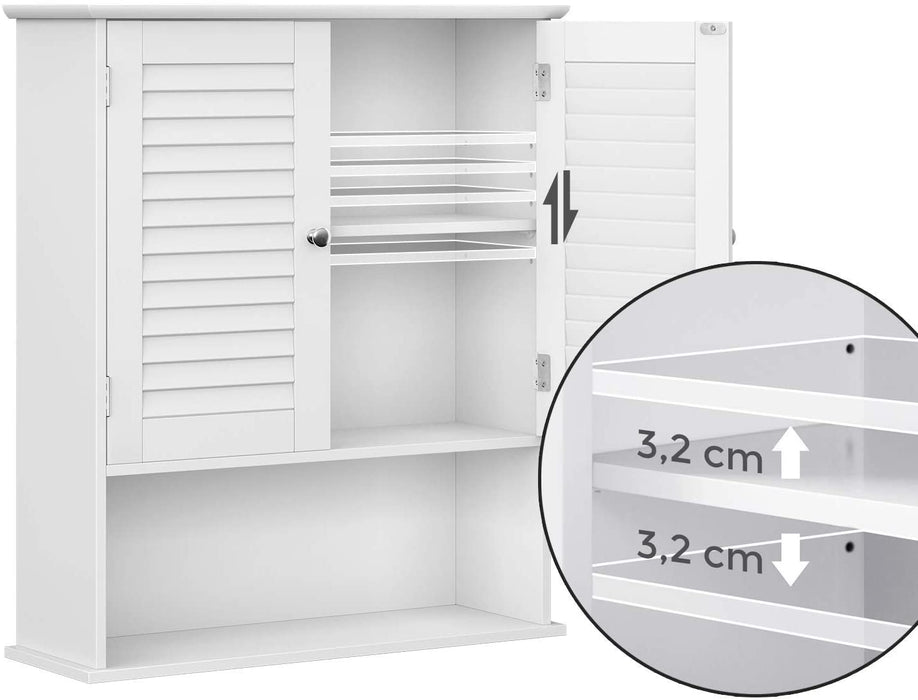 Wandschrank, Hängeschrank, Badezimmerschrank, Wandmontage, Medizinschrank mit höhenverstellbarer Regalebene, Badschrank, Doppeltür, offenes Fach