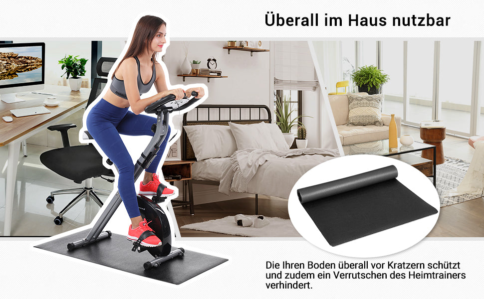 Heimtrainer, Fitnessbike, zusammenklappbares Fitnessfahrrad, 8 magnetische Widerstandseinstellungen, mit Bodenmatte, Pulsmessung, Handyhalterung