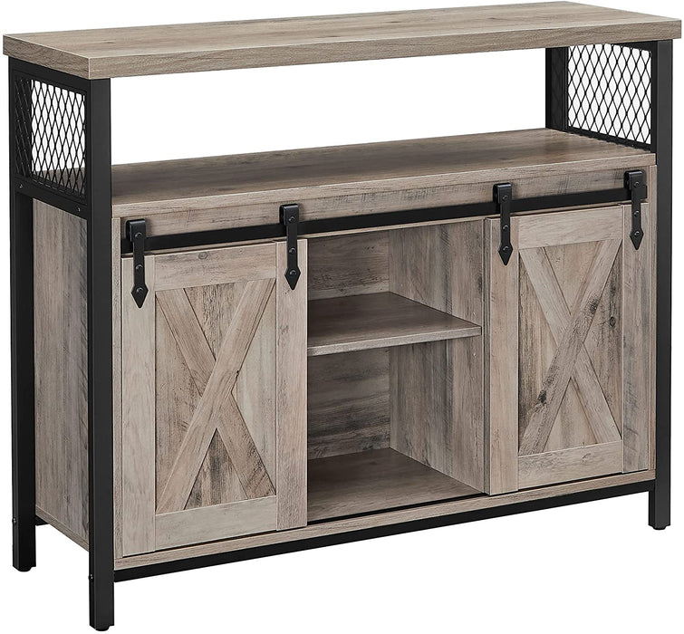 Sideboard, Küchenschrank, Aufbewahrungsschrank, mit 2 Schiebetüren, verstellbare Ablage, industriell, für Wohnzimmer, Greige-schwarz