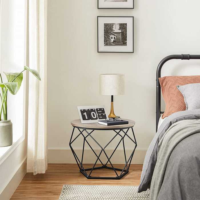 Couchtische, 2er Set, Beistelltische mit Korbfunktion, Satztisch, geometrisch, dekorativ, robust, Stahlrahmen, für Wohnzimmer, Greige-schwarz
