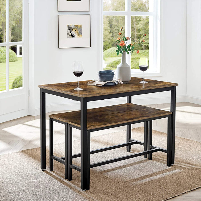 Esstisch, Küchentisch-Set, 110 x 70 x 75 cm, mit 2 Bänken je 97 x 30 x 50 cm, Metallgestell, für Küche, Wohnzimmer, Esszimmer, Industrie-Design