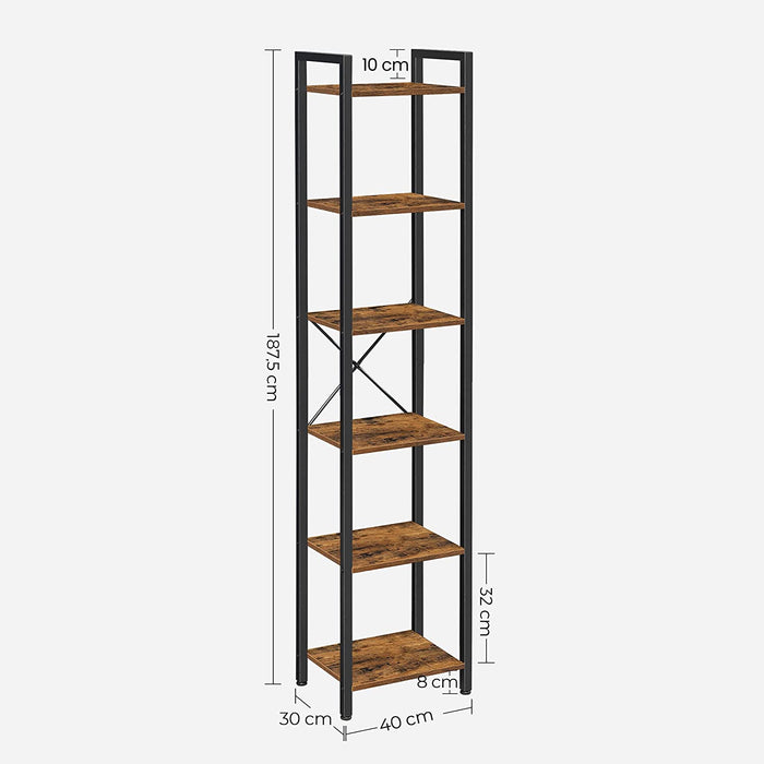 Bücherregal, Standregal, DVD-Regal, mit 6 Ebenen, Büroregal, offene Ablagen, für Büro, Wohnzimmer, Schlafzimmer, Kinderzimmer, Küche