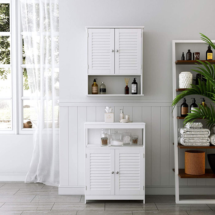 Wandschrank, Hängeschrank, Badezimmerschrank, Wandmontage, Medizinschrank mit höhenverstellbarer Regalebene, Badschrank, Doppeltür, offenes Fach