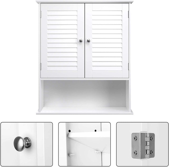 Wandschrank, Hängeschrank, Badezimmerschrank, Wandmontage, Medizinschrank mit höhenverstellbarer Regalebene, Badschrank, Doppeltür, offenes Fach
