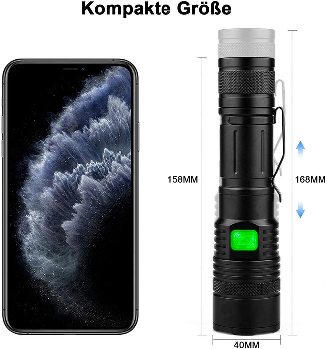 G700 LED Taschenlampe, Super Helle 3000 Lumen CREE Taschenlampen, Wiederaufladbare Taktische Taschenlampe mit Zoom für Camping Wandern und Notfälle