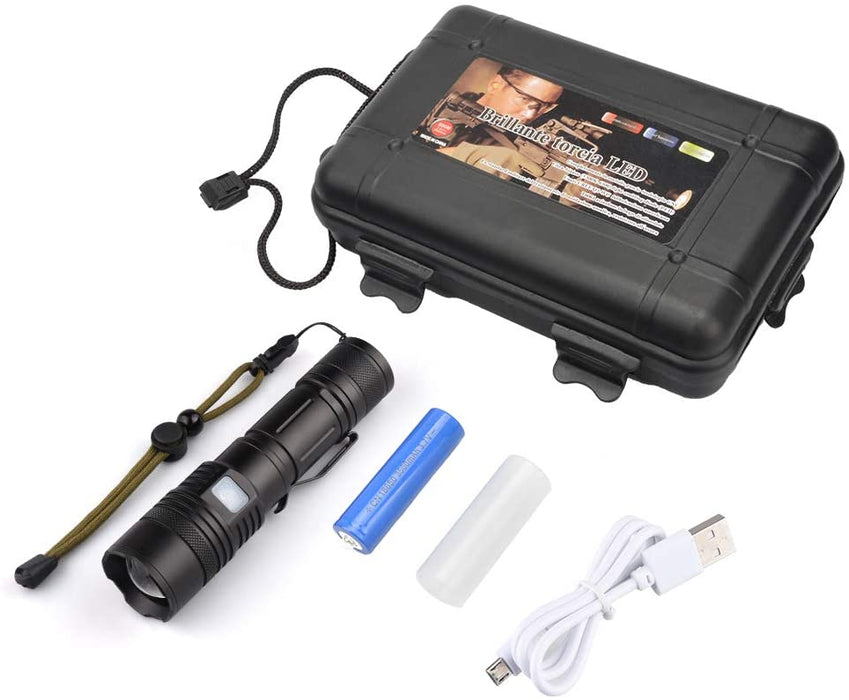 G700 LED Taschenlampe, Super Helle 3000 Lumen CREE Taschenlampen, Wiederaufladbare Taktische Taschenlampe mit Zoom für Camping Wandern und Notfälle