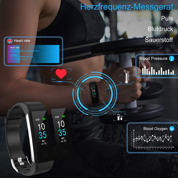 Fitness Armband Schrittzähler, Fitness Tracker mit Herzfrequenzmesser Blutdruckmessung Pulsuhr Kalorienzähler, IP68 Wasserdichter Smartwatch Fitness