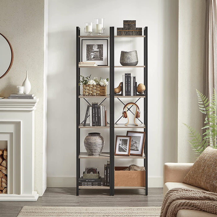 Bücherregal, Standregal, DVD-Regal, mit 6 Ebenen, Büroregal, offene Ablagen, für Büro, Wohnzimmer, Schlafzimmer, Kinderzimmer, Küche
