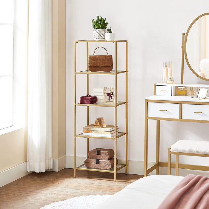 Standregal, Bücherregal, Badregal, 5 Ebenen, Küchenregal, schmal, Regal, Badezimmerregal, für Wohnzimmer, Schlafzimmer, Arbeitszimmer, Hartglas